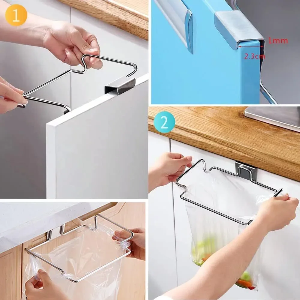 Trash Bag Holder Stainless Steel Cabinet Door Hanging Kitchen Garbage Bin